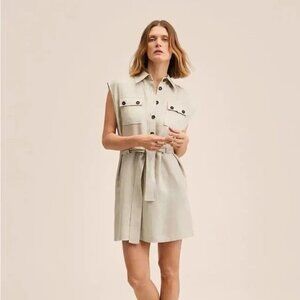 Y MNG Mango 100% Linen Beige Sleeveless Mini Dress